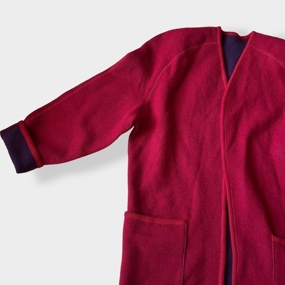 VTG 80s Coatigan Open Cardigan Reversible Knit Boxy Large Shoulder Red Purple 10 - Picture 8 of 14